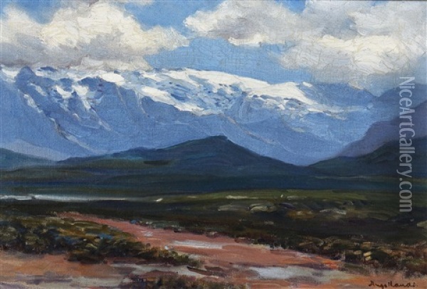 Snow On The Worcester Mountains, Cape Oil Painting - Pieter Hugo Naude