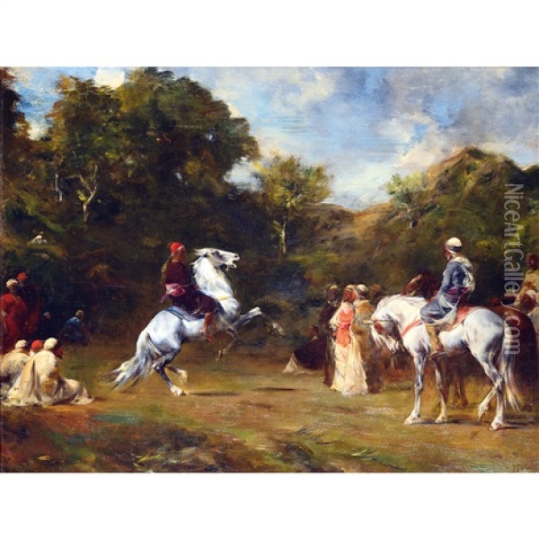 Cheval Se Cabrant Devant Les Caids Oil Painting - Eugene Fromentin