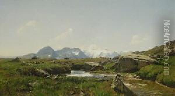 Alm Im Hochgebirge. Oil Painting - Georg Macco