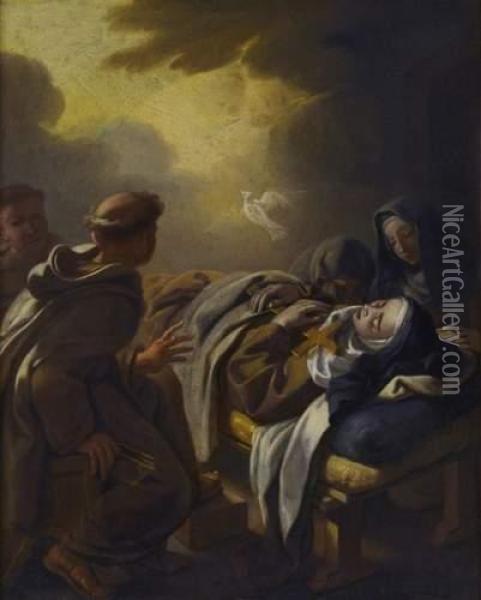 La Mort De Sainte Claire Oil Painting - Marco Benefial