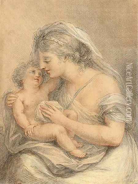 A mother and her child Oil Painting - Francesco Bartolozzi