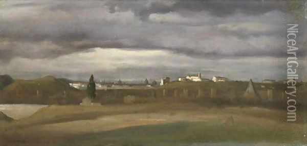 Roman Landscape, With A View Of Monte Testaccio Oil Painting - Jean-Baptiste-Camille Corot