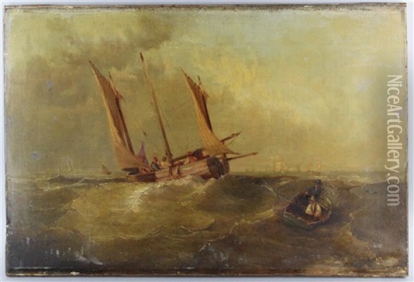 Dutch Fishing Boats Oil Painting - John Wilson Carmichael