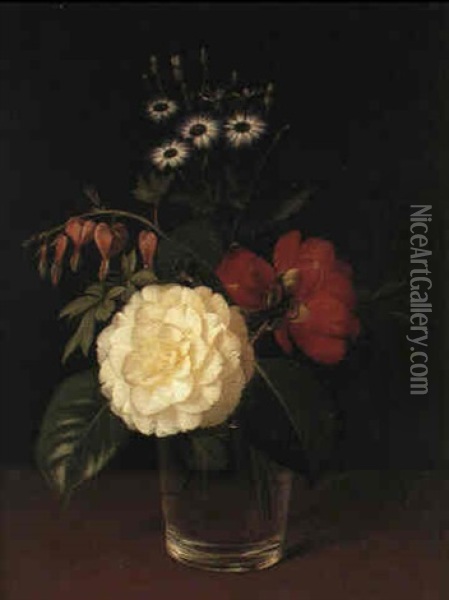 Gardenia, Kamelia Og Lijtnantshjerte I Et Glas Oil Painting - Otto Didrik Ottesen