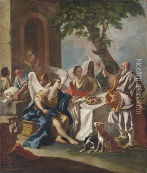 Abraham And The Three Angels Oil Painting - Francesco de Mura