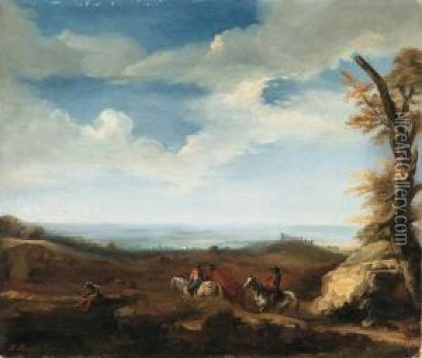 Paesaggio Con Cavalieri E Pescatori Oil Painting - Ludvig Ruben