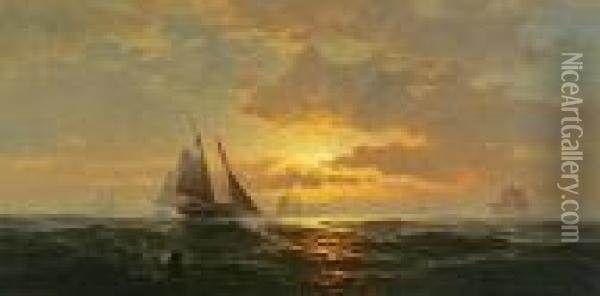 Schooners Off Baltimore Shore Oil Painting - Edward Moran