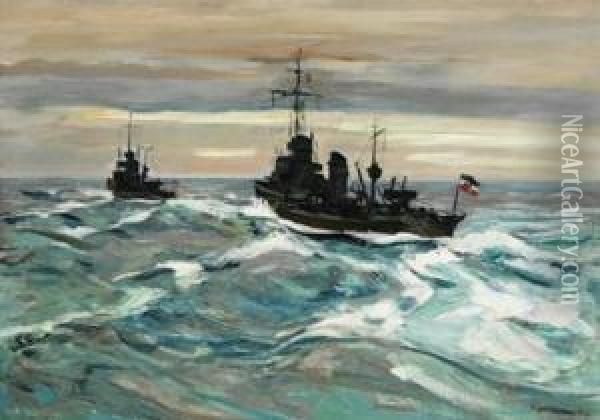 Kriegsschiffe Auf Hoher See Oil Painting - Eduard Schloemann