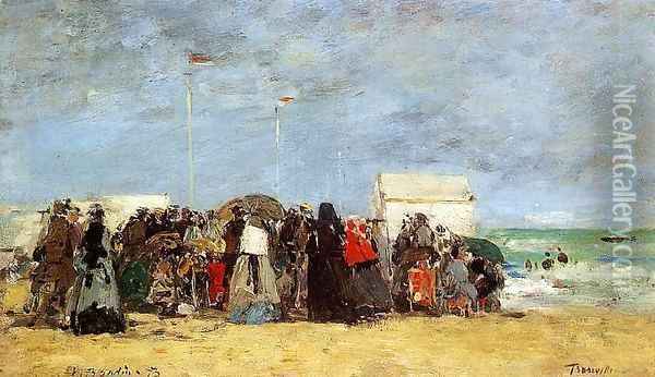 Trouville Beach Scene1 1873 Oil Painting - Eugene Boudin