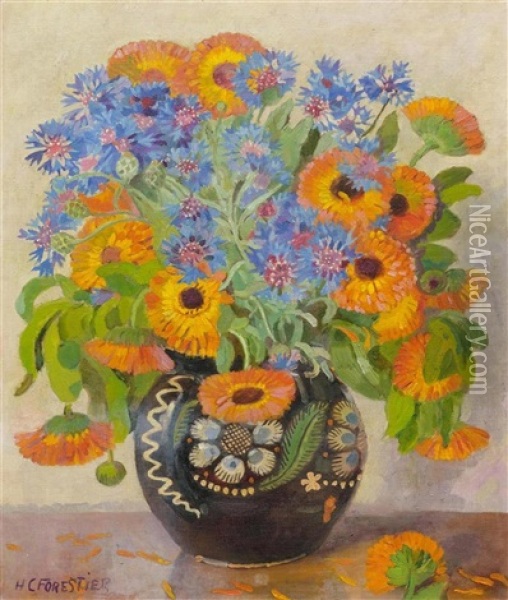 Still Life Of Garden Flowers Oil Painting - Henri Joseph De Forestier