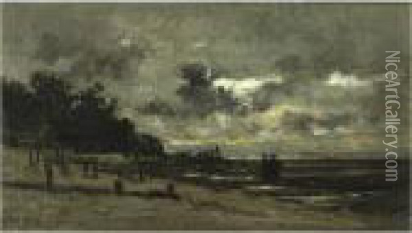 Le Brise-lame A Villerville, A Maree Basse Oil Painting - Karl Pierre Daubigny