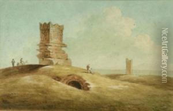 Coastal Scene With Memorial And Tower Oil Painting - Joseph Murray Ince