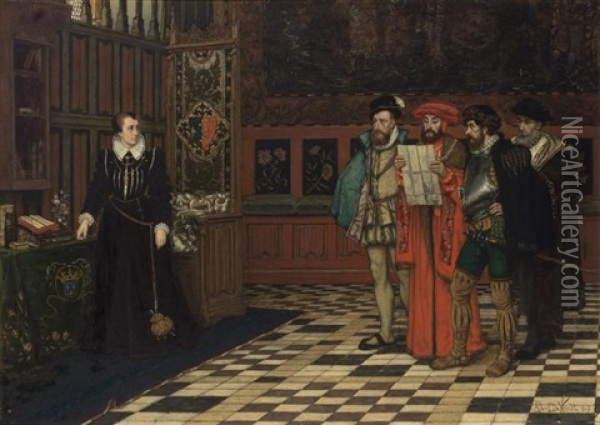Mary Stuart, Queen Of Scots, At Fotheringhay Castle Oil Painting - Albrecht (Albert) Frans Lieven Vriendt
