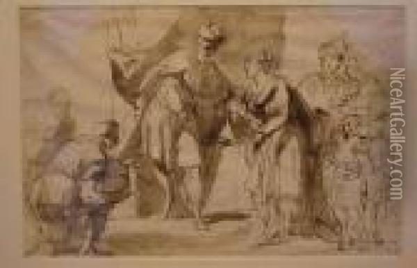 Solomon And The Queen Of Sheba Oil Painting - Antonio Gionima