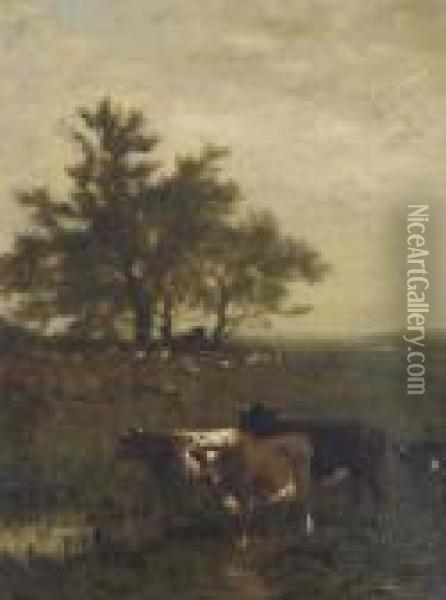 Landscape With Cattle Oil Painting - James McDougal Hart