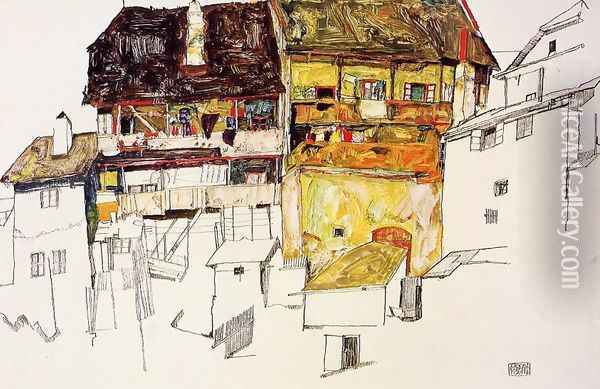 Old Houses In Krumau Oil Painting - Egon Schiele