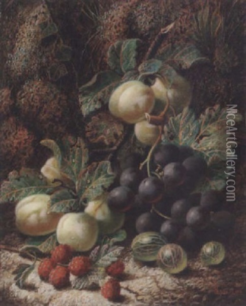 Mixed Fruit By A Bank Oil Painting - Oliver Clare