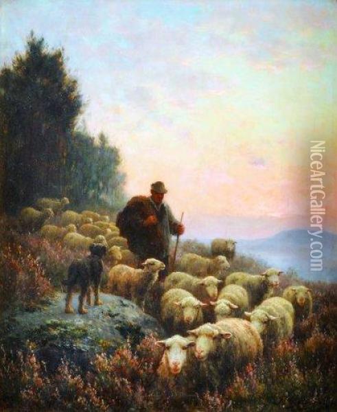 Moutons Pres De La Mare A Chailly Oil Painting - Paul Chaigneau