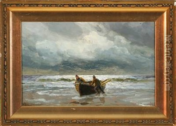 A Lifeboat Being Towed Ashore Oil Painting - Holger Luebbers