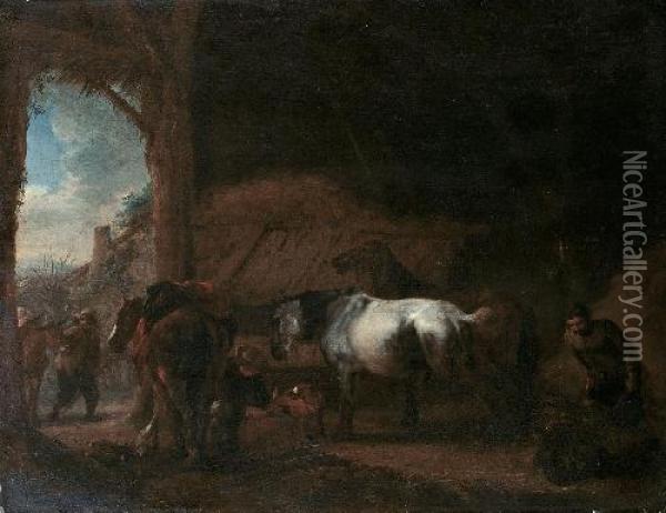 Ein Kleiner Pferdestall Oil Painting - Pieter Wouwermans or Wouwerman