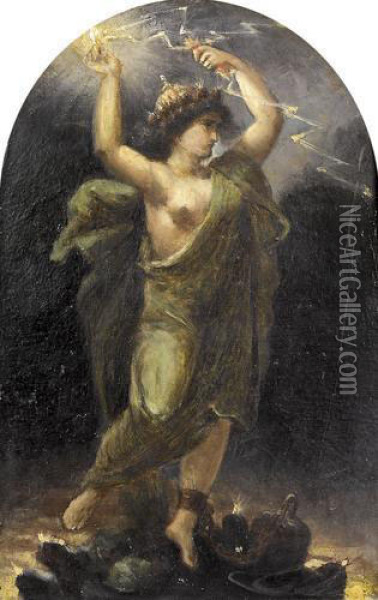 Mythologische Frauengestalt Mit Blitzen. Oil Painting - Narcisse-Virgile D Az De La Pena