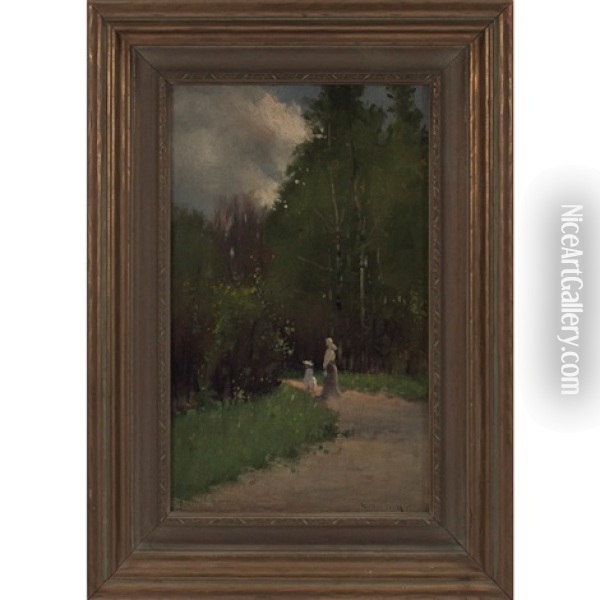 Figures On A Path Oil Painting - Gustav Wolff