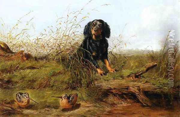 Cocker Spaniel and Woodcock Oil Painting - Arthur Fitzwilliam Tait