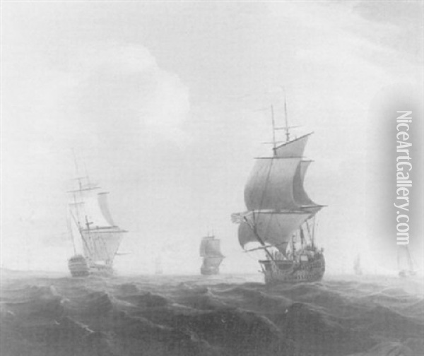 British Men O War At Sea Oil Painting - Peter Monamy