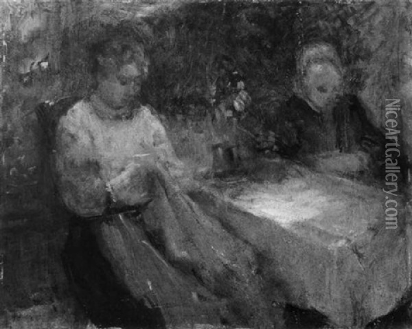 Zwei Frauen Bei Der Handarbeit Oil Painting - Emmanuel Spitzer