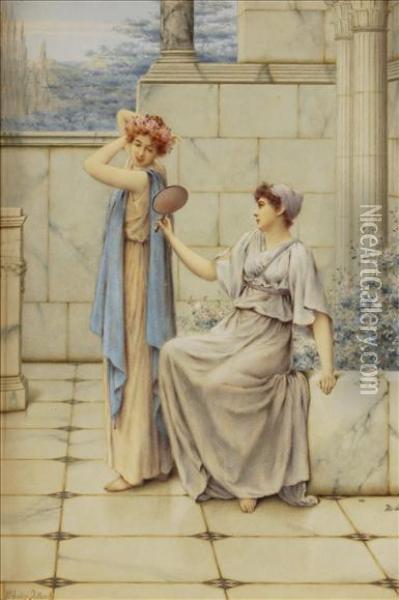 Classicalmaidens On A Terrace Oil Painting - William Anstey Dollond