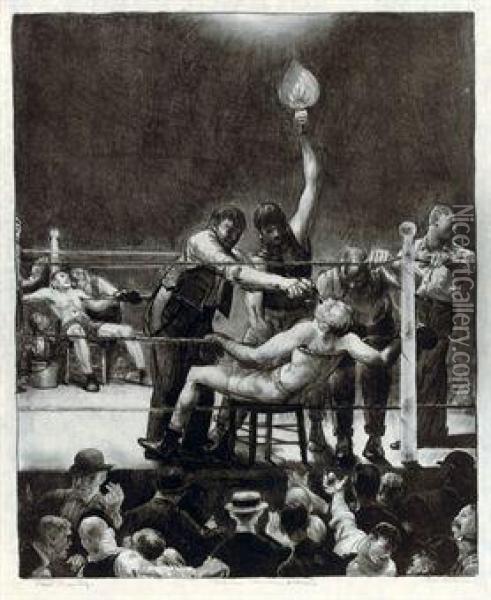 Between Rounds, Small, Second Stone Oil Painting - George Wesley Bellows