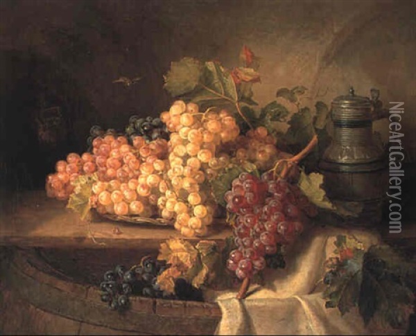 Still Life With Grapes And A Tankard Oil Painting - Andreas Lach