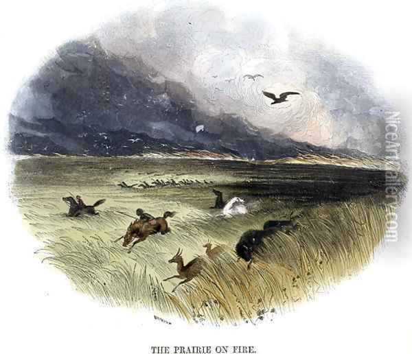 Prairie on Fire, from Phenomena of Nature, 1849 Oil Painting - Josiah Wood Whymper