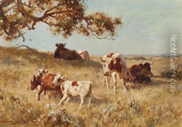 Cattle With Calves Oil Painting - Jan Hendrik Scheltema