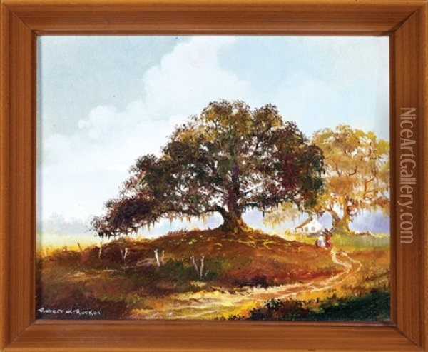 Louisiana Landscape With Live Oak, Figures And Cabin Oil Painting - Robert Malcolm Lloyd