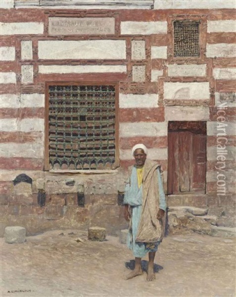 An Arab Outside His House Oil Painting - Leopold Alphons Mielich