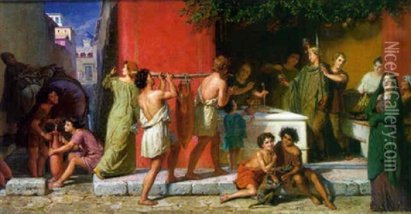 Rues Animees De Pompei Oil Painting - Otto Donner von Richter