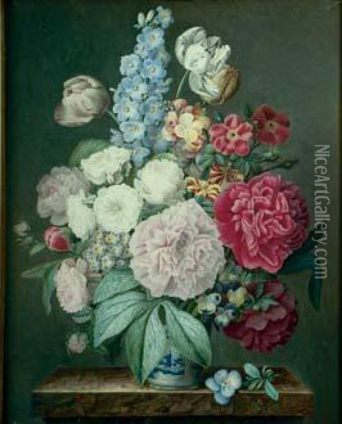 Bouquet De Fleurs Dans Un Vase Chinois Oil Painting - Celeste Dorville