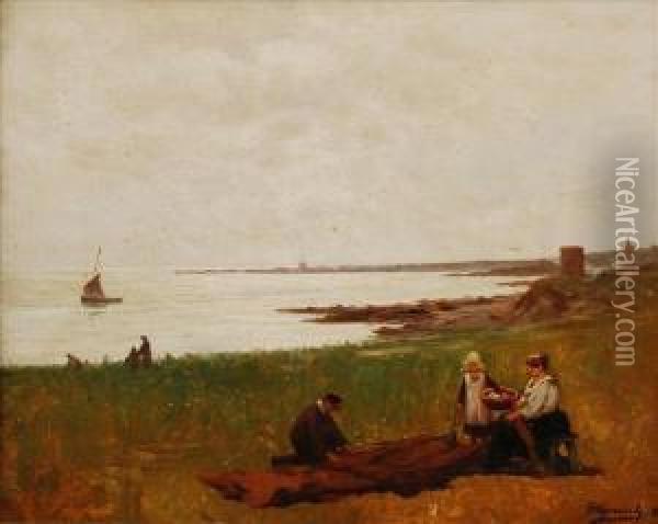 Coastal Landscape With Figures Oil Painting - Alexander Young