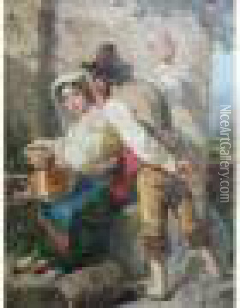 Couple De Bergers Dans Les Ruines Oil Painting - Tommaso De Vivo