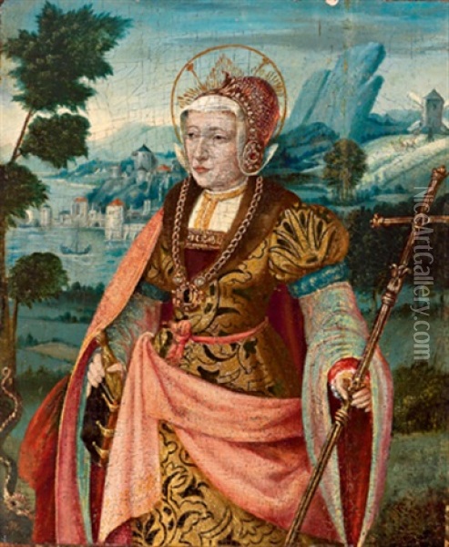 Die Heilige Margarethe Mit Dem Drachen Vor Weitem Landschaftshintergrund Oil Painting - Aelbrecht Bouts