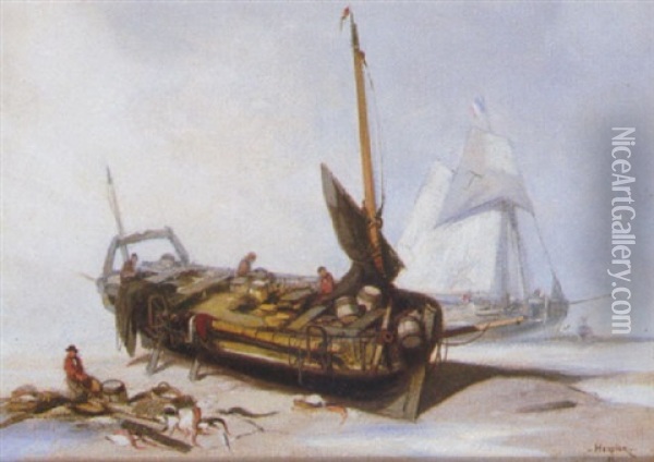 Marine Oil Painting - Louis Adolphe Hervier