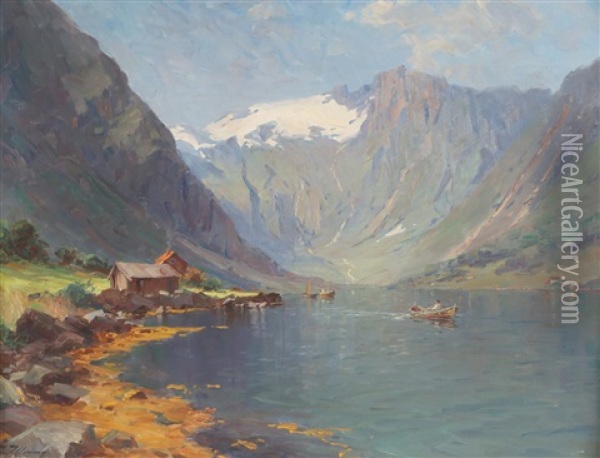 Sommerdag Ved Balestrand, Sogn (esefjorden) Oil Painting - Even Ulving