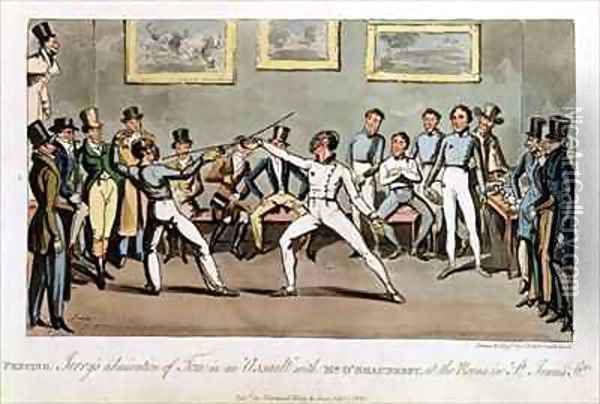 Fencing Jerrys admiration of Tom in an Assault with Mr OShaunessy at the rooms in St Jamess Street Oil Painting - I. Robert and George Cruikshank