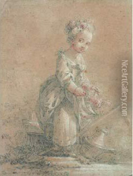 Une Jeune Paysanne Oil Painting - Jean-Baptiste Huet I