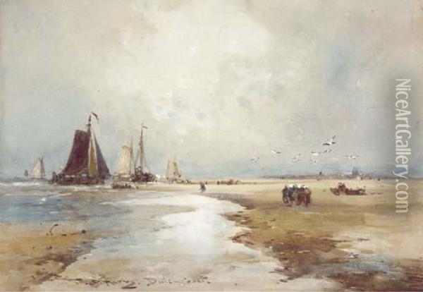 On The Dutch Coast Oil Painting - Thomas Bush Hardy