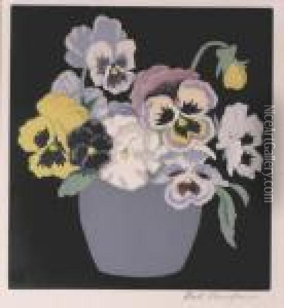 Pansies In A Grey Vase Oil Painting - John Hall Thorpe