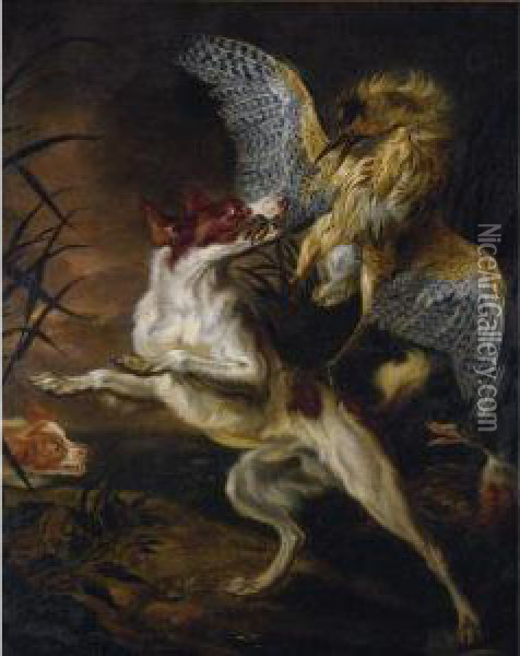 Hounds Attacking A Heron Oil Painting - Paul de Vos