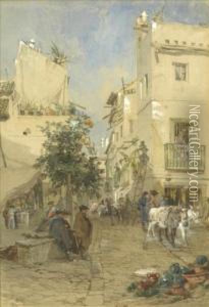 A Continental Street Scene Oil Painting - Paul Jacob Naftel