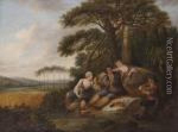 Le Repas Des Moissonneurs Et La Jeune Laitiere Courtisee Oil Painting - Francois Louis Joseph Watteau